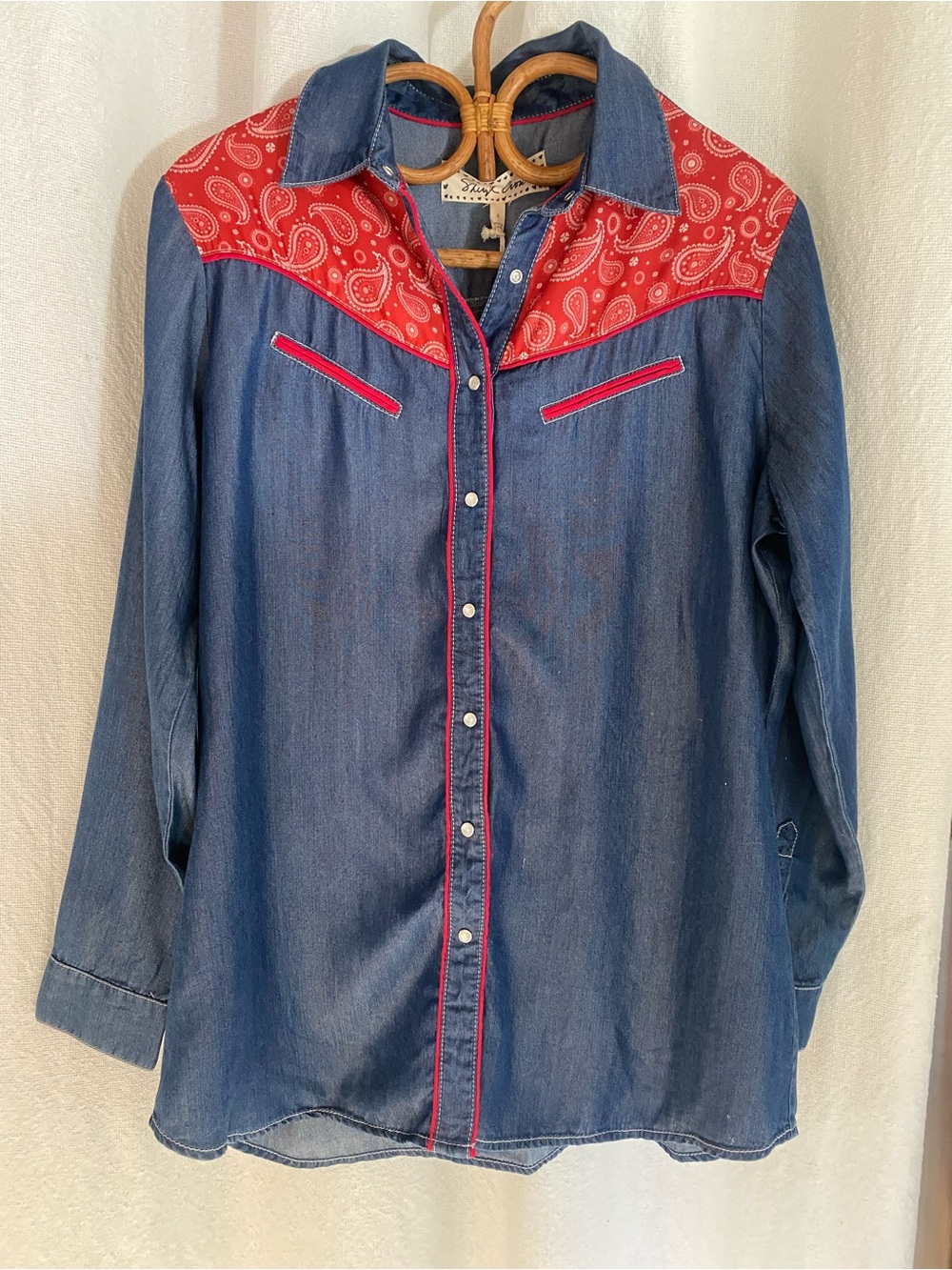 Sheryl Crow Western Bandana Print Chambray Button Down Shirt Size Small NWT